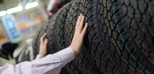 hand on tire