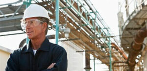 Person in hard hat on job site
