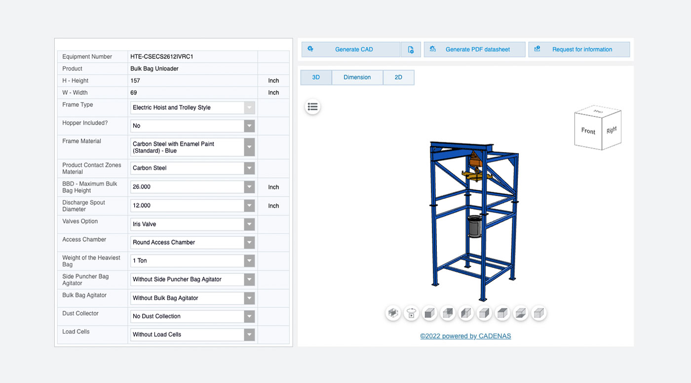 Bulk bag uploader rendering configuration