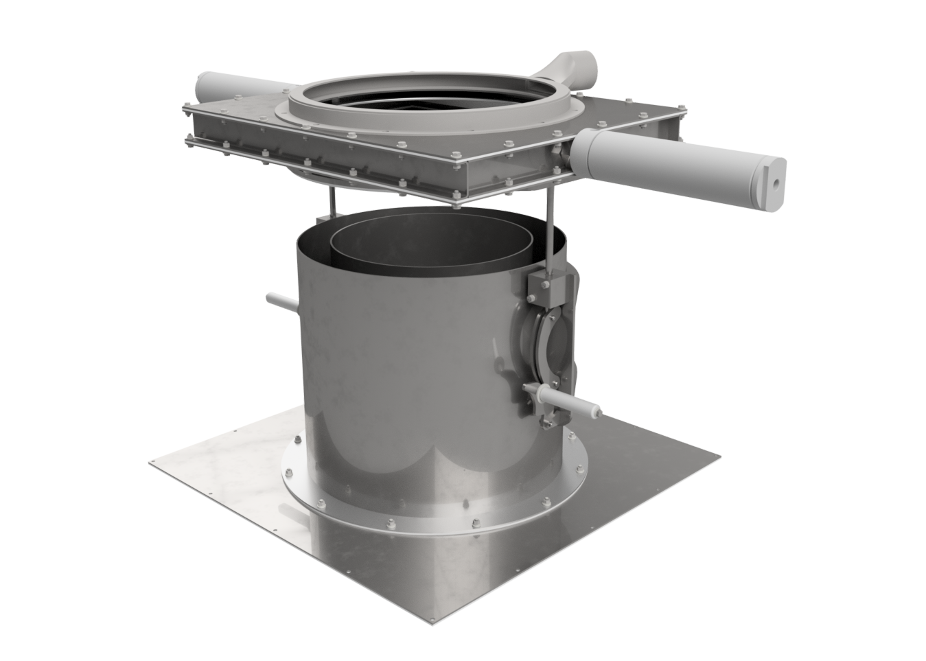 Bulk bag unloader with a posi clamp with a pinch valve